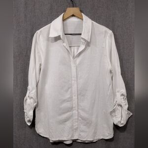 Women's Cotton Linen Button Shirt Women's S White Retro 90s Minimalist Retro
